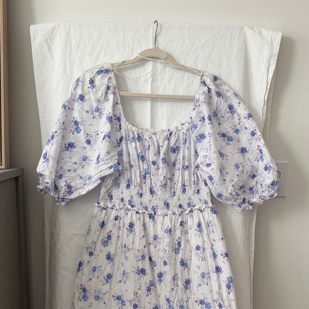 SOLD LoveShackFancy White and Blue Floral Maxi Dress